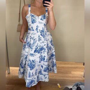 NWT Avec Les Filles Size 6 coastal grandmother blue and white dress
